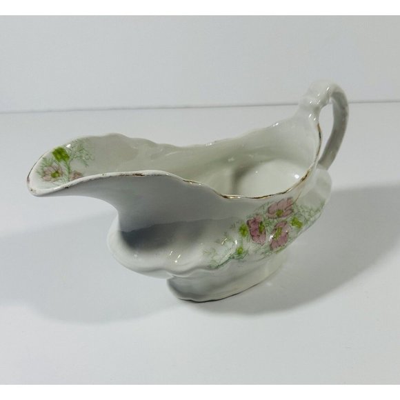 Excelsior Porcelain Gravy Boat Vintage Antique White Pink Green Floral Pattern - Picture 9 of 15